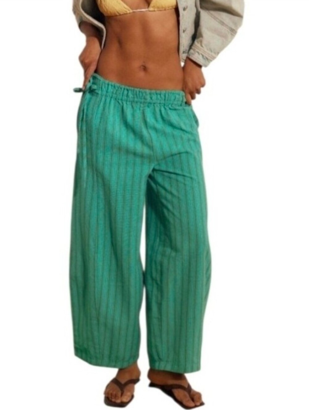Free People Sun Dazed Cotton-Linen Striped Pants NWT Size M